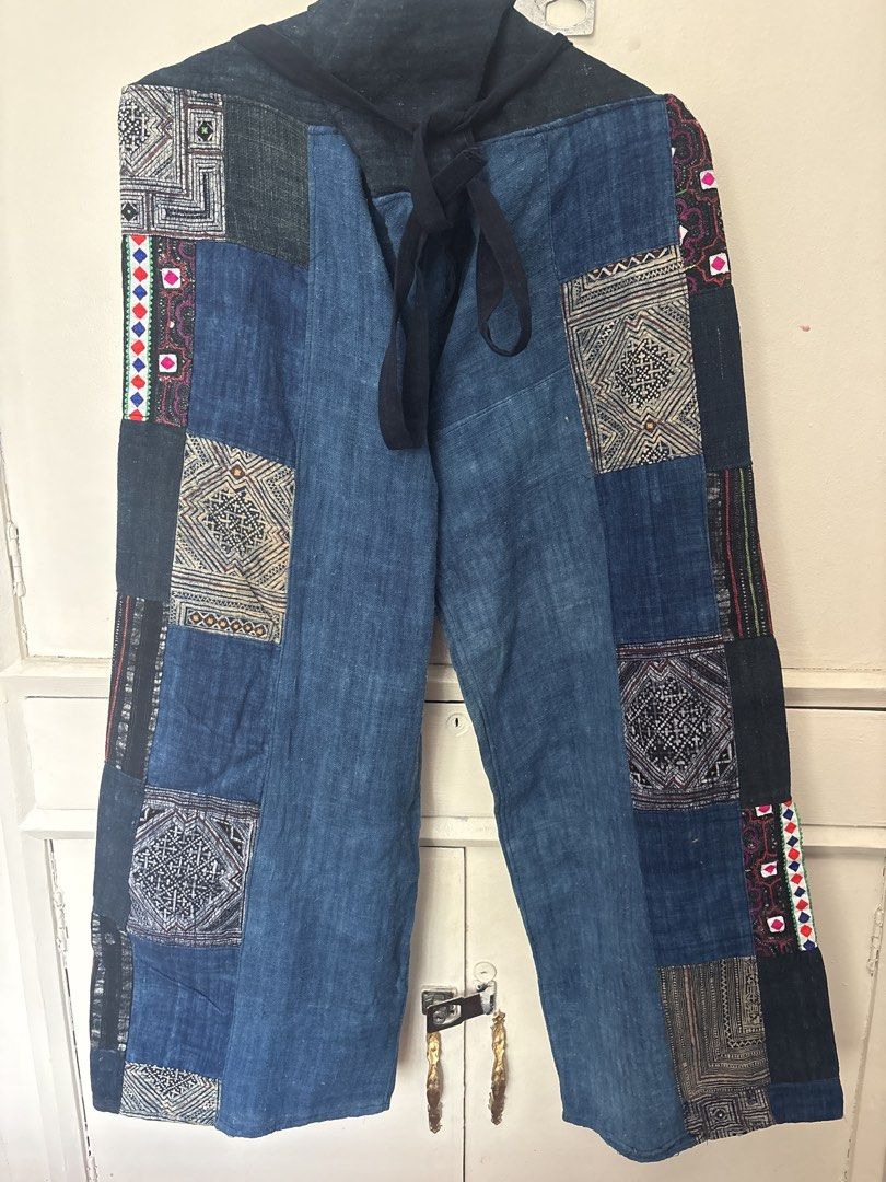 Handmade Tribal Wrap pants (Category: Jeans) located in Quezon City. Submitted by gringottsss (Listing ID 1468946821, Image 1). Description: No when worn please refer to reference photos Will fit Small to XL Total width unwrapped: 60CM Length/Outseam: 95CM .