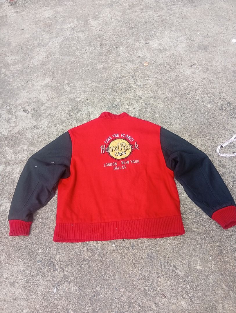 Hard Rock Cafe Varsity Jacket Red Black (Category: Coats, Jackets and Outerwear) located in Angeles City. Submitted by ronnymanzano (Listing ID 1468978981, Image 1). Description: Good and Well maintained Condition 9/10 Color Rate: 9/10 Issue: tag has cut (see last photo) 22*26.