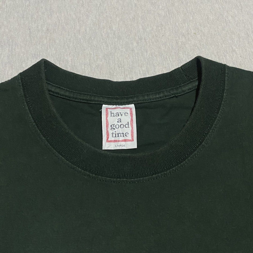 Have A Good Time (Category: Tshirts & Polo Shirts ) located in Mabalacat. Submitted by stellargarments (Listing ID 1468997413, Image 2). Description: Length : 28 Width : 21 Condition : 9/10 medjo makapal pagkacotton buong buo logo wala basag maayos pa neck dark green color complete tags very comfy & smooth on skin medjo lukot pa po need wash fresh from bale color may vary due to lighting.