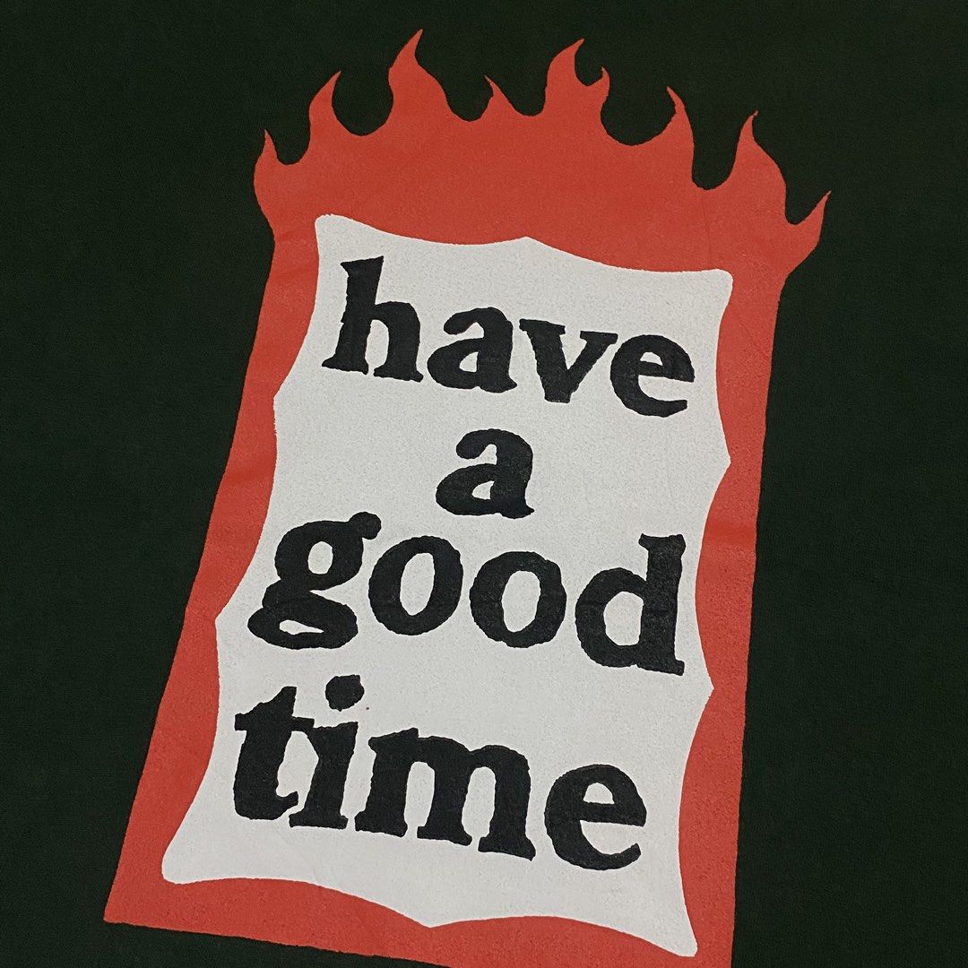 Have A Good Time (Category: Tshirts & Polo Shirts ) located in Mabalacat. Submitted by stellargarments (Listing ID 1468997413, Image 3). Description: Length : 28 Width : 21 Condition : 9/10 medjo makapal pagkacotton buong buo logo wala basag maayos pa neck dark green color complete tags very comfy & smooth on skin medjo lukot pa po need wash fresh from bale color may vary due to lighting.