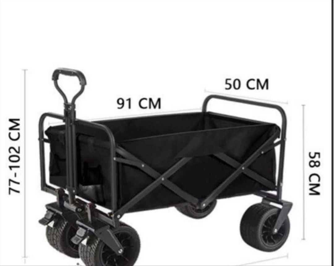 Heavy Duty Foldable Camping Cart Wagon with 360 Wheels (Category: Homes & Other Pet Accessories) located in Imus. Submitted by ioneekels (Listing ID 1469137600, Image 3). Description: Collapsible Utility Wagon (Black) Specification: - Load bearing 150KG - all steel frame - 150L capacity - Double layer thickened wear-resistant Oxford cloth. - Foldable and portable, occupying very minimal space. - Bearing universal 10 inch wheel, suitable for vario