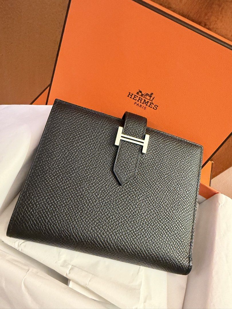 Hermes Bearn Compact Wallet Noir Black (Category: Luxury Bags & Wallets) located in Manila. Submitted by paupreloveditems88 (Listing ID 1468970888, Image 2). Description: BELOW SRP!!!! - Authentic Hermes Bearn Compact wallet - Color: Noir (Black) - Material: Durable Epsom leather - Hardware: Palladium - Features: Iconic H strap closure, multiple card slots, slip pockets, and a zippered coin compartment - Inclusion: Original Hermes orange box and 