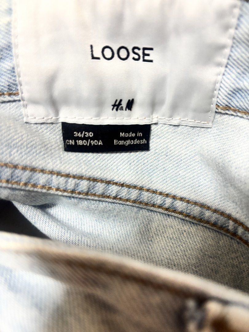 H&m loose jeans for men (Category: Jeans) located in Davao. Submitted by hangingclosetdavao (Listing ID 1468938292, Image 3). Description: H&M loose jeans Light wash Size 36/30 Bought at H&M Cebu With paper bag.