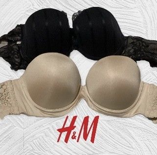 H&M Strapless Padded Bra Set Black Nude (Category: Undergarments & Loungewear) located in Paranaque City. Submitted by calm_youngstore7 (Listing ID 1469103657, Image 1). Description: - Brand: H&M - Set of 2 colours: Black (with lace wings) and Nude Beige (with patterned lace sides) - Features: Underwire support, molded w cups, and smooth finish for fitted tops - Extras: Detachable straps included in the pack - Condition: Brand new with tags attac