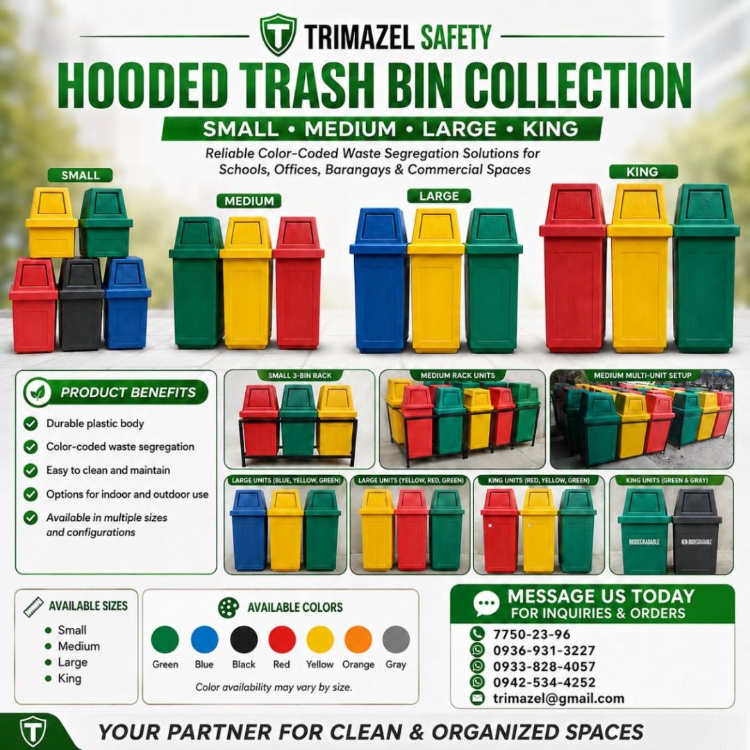 hooded trash bin (Category: Waste Bins & Bags) located in Quezon City. Submitted by irishbayaban20 (Listing ID 1468934385, Image 1). Description: ✅ Guaranteed lowest price ✅ Quality products ✅ 100% LEGIT TRUSTED SUPPLIER! ✅ With Complete Legal Documents ✅ BIR Registered We Supply All Kinds Of PPE Supplies, Raincoat, Hard Hat, Cooler Box, Plastic Trash Bin, Road Barriers, Kayak Boats, Crystal Kayak, Traffic Cone, T-Bollards & All Kinds Of Safety S