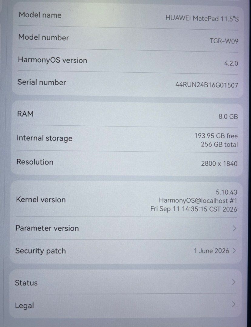 Huawie matepad 11.5”S (Category: Android) located in Pasig City. Submitted by crystaline64848 (Listing ID 1468956979, Image 3). Description: RFS: HINDI NA NAGAGAMIT, BOUGHT IT LAST YEAR FOR MY SCHOOL BOUGHT IT P23K PLUS LAST YEAR BATTERY HEALTH 100% PA RIN 100% MAKINIS Inclusion: -CHARGER - PEN.