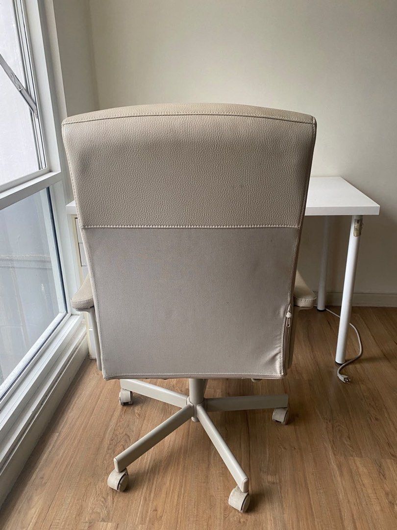IKEA Millberget Cream Computer Swivel Chair (Category: Chairs) located in Manila. Submitted by angelicacdc (Listing ID 1469060956, Image 3). Description: MILLBERGET Swivel Chair - bought for 6k + delivery fee - used no flaws! - amazing chair very comfortable - 8/10 condition used MILLBERGET swivel chair offers comfort and function when you’re working at the desk. It’s also elegant, generous and blends easily with your living room or bedroom decor