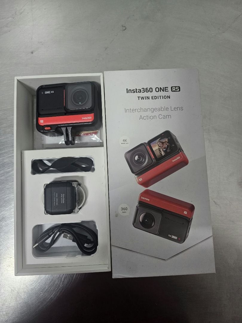 Insta360 ONE RS Twin Edition Interchangeable Lens Action Cam (Category: Video Cameras) located in Caloocan City. Submitted by freeturtle.a5f464 (Listing ID 1468946635, Image 3). Description: - Item: Insta360 ONE RS Twin Edition Action Camera - Condition: Complete set in original box, neatly packed - Includes: Interchangeable lenses, core module, mounting bracket, USB cable, and accessories - Perfect for: Vlogging, action sports, and creative cont