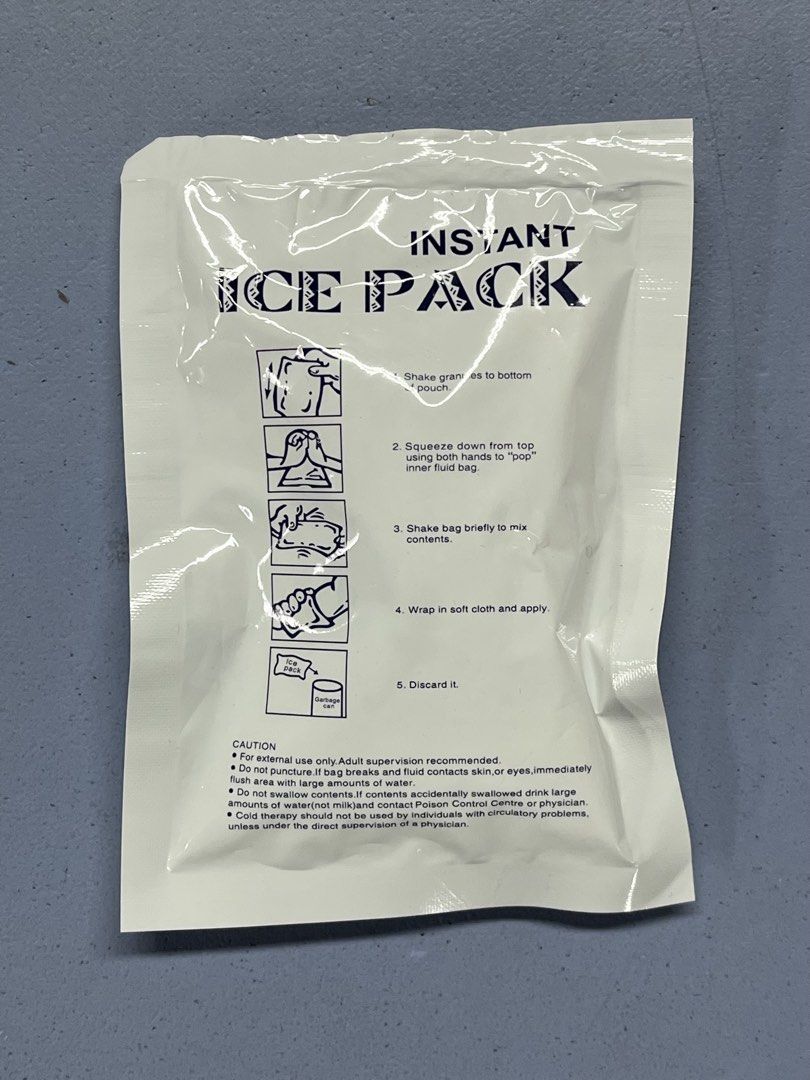 Instant Ice Pack First Aid Cold Pack Disposable Medical (Category: Medical Supplies & Tools) located in Pasig City. Submitted by calmmountain888 (Listing ID 1468994788, Image 3). Description: - Disposable instant ice packs - Instant activation: just squeeze and shake, no freezer required - Ideal for quick relief of sports injuries, sprains, bumps, and swelling - Compact and convenient for on-the-go use - Clear instructions printed on the back - S