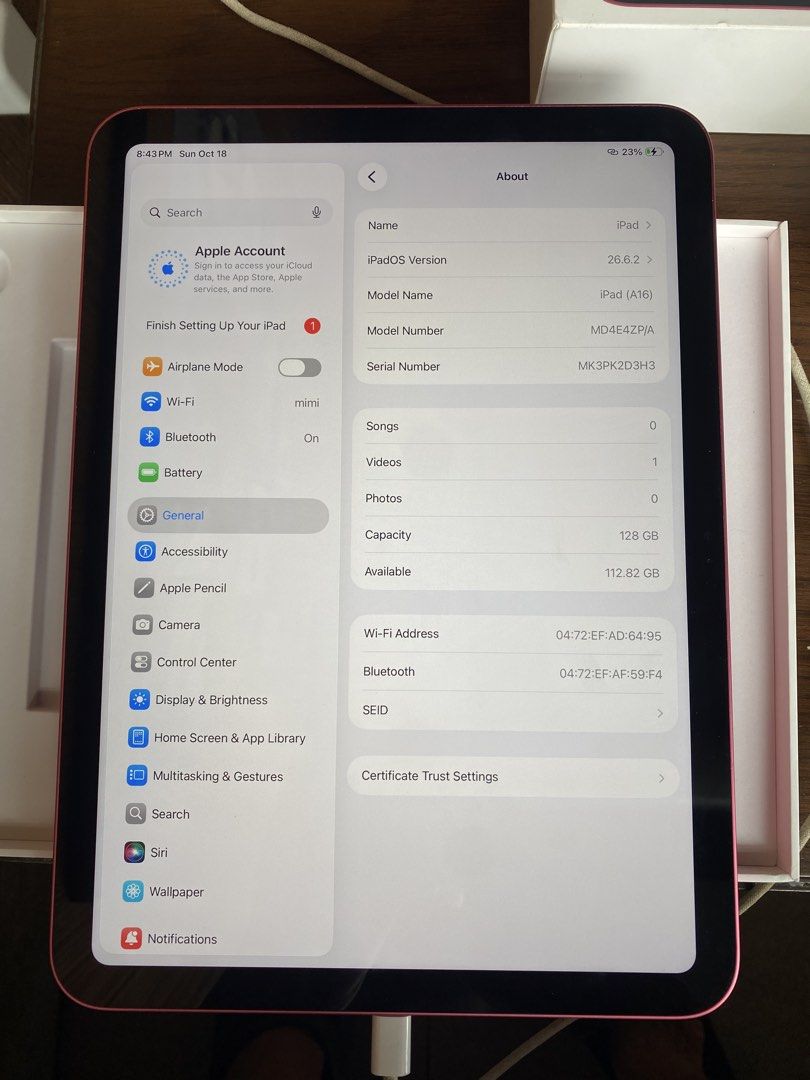 iPad A16 128GB MONTHS OLD! FRESH (Category: iPad) located in Manila. Submitted by cozart_ (Listing ID 1469100254, Image 3). Description: iPad A16 Pink 128GB ZP/A Local Variant 98BH orig! (low cc) Underwarranty until Nov 28, 2026 Truetone✅ Touch ID✅ no history of repair unli check unli reset makinis pa sa'yo Inclusions: Orig Box (same serial) Orig Apple Adaptor Orig Cord 24k nego pasig loc.