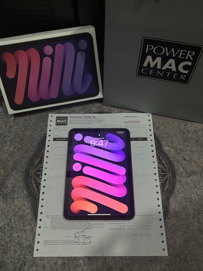 iPad Mini 7 (Wifi + Cellular) from PowerMac (Category: iPad) located in Manila. Submitted by wadadamzvki (Listing ID 1469096188, Image 1). Description: selling price: ₱34,990 iPad Mini 7 (A17 Pro) from PowerMac - 128gb - Purple - Wifi + Cellular - Apple Intelligen - 100% bh (89 cycle counts only) - Under warranty (Feb, 2027) - good as new inclusions: - unit - manuals - original box (same serial) - original type-c cord - original unused type-c ada