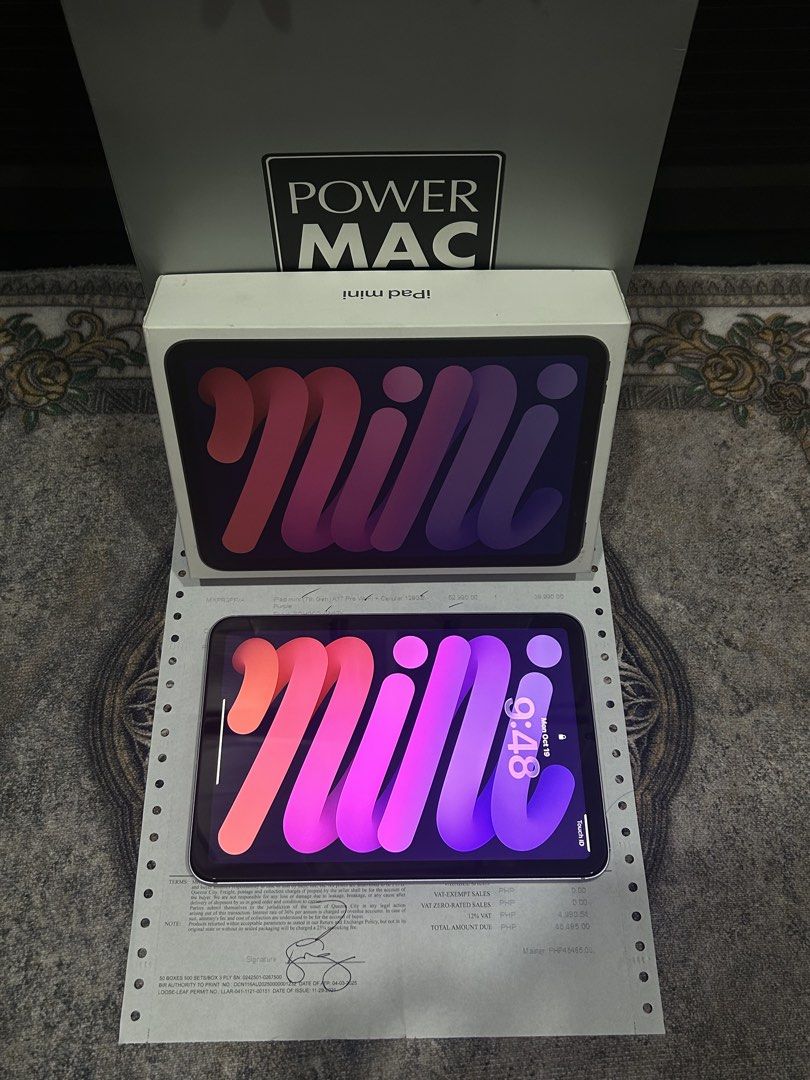 iPad Mini 7 (Wifi + Cellular) from PowerMac (Category: iPad) located in Manila. Submitted by wadadamzvki (Listing ID 1469096188, Image 2). Description: selling price: ₱34,990 iPad Mini 7 (A17 Pro) from PowerMac - 128gb - Purple - Wifi + Cellular - Apple Intelligen - 100% bh (89 cycle counts only) - Under warranty (Feb, 2027) - good as new inclusions: - unit - manuals - original box (same serial) - original type-c cord - original unused type-c ada