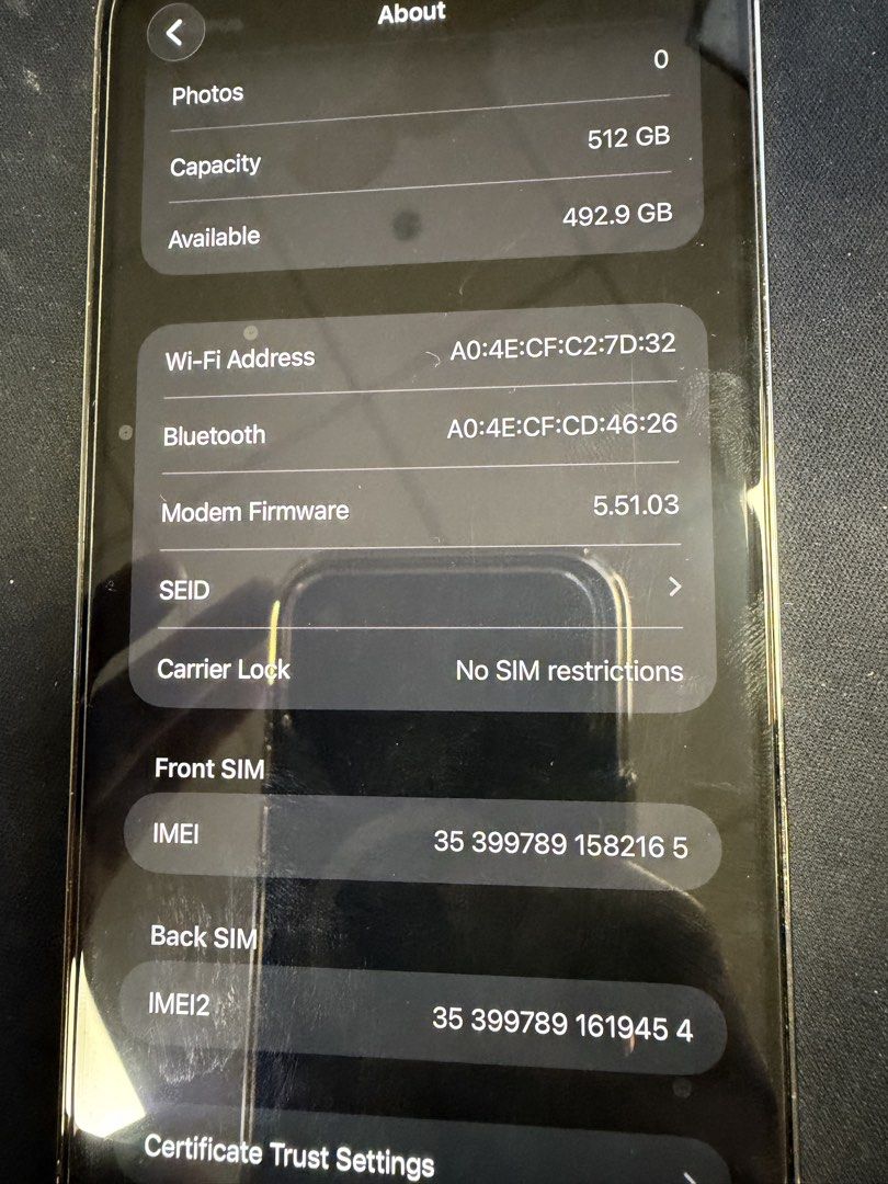 iPhone 13 Pro Max 512gb (Category: iPhone 13 Series) located in Manila. Submitted by safestorm.886e55 (Listing ID 1468966303, Image 2). Description: - Model: iPhone 13 Pro Max - Color: Graphite - Storage Capacity: 512GB (492.9 GB available) - Model Number: MLHD3ZA/A - Carrier Status: Factory Unlocked / No SIM restrictions - Battery Health: 77% (Service recommended / Important Battery Message shown) - Face ID and overall system functioning normall