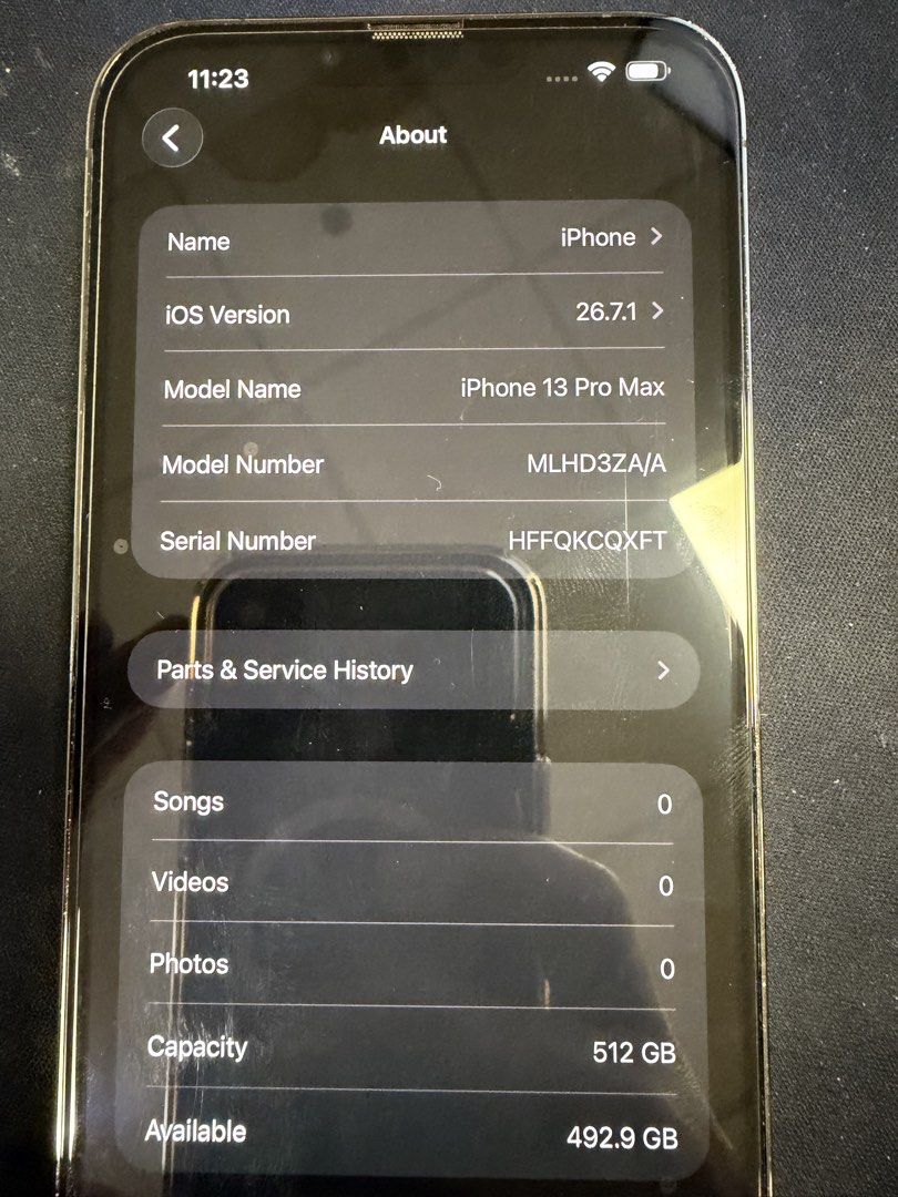 iPhone 13 Pro Max 512gb (Category: iPhone 13 Series) located in Manila. Submitted by safestorm.886e55 (Listing ID 1468966303, Image 1). Description: - Model: iPhone 13 Pro Max - Color: Graphite - Storage Capacity: 512GB (492.9 GB available) - Model Number: MLHD3ZA/A - Carrier Status: Factory Unlocked / No SIM restrictions - Battery Health: 77% (Service recommended / Important Battery Message shown) - Face ID and overall system functioning normall