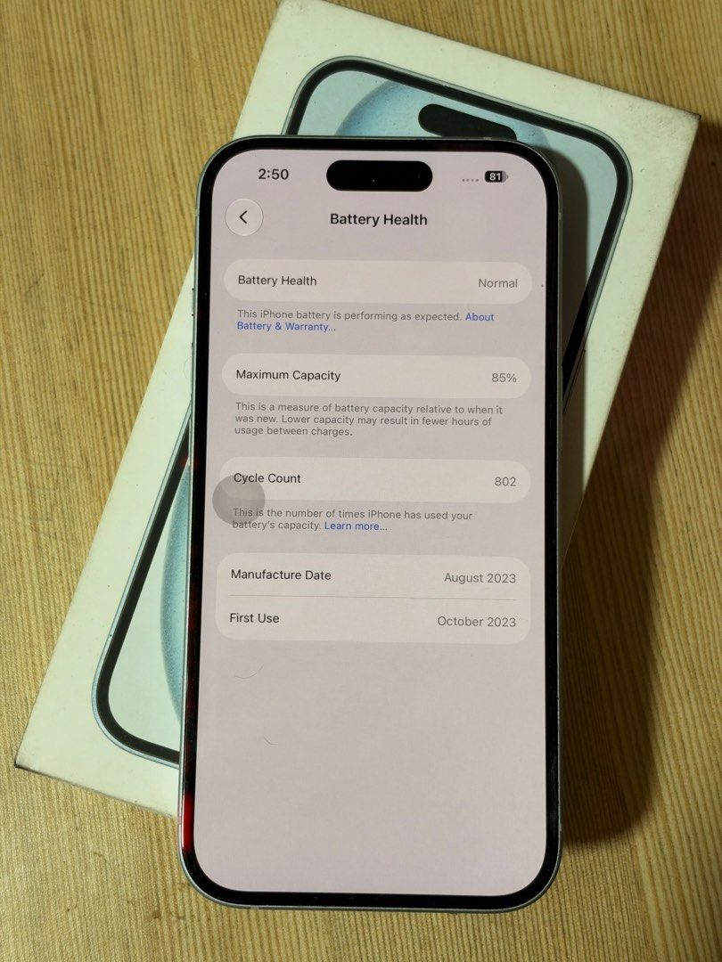 Iphone 15 256gb (Category: iPhone 15 Series) located in Manila. Submitted by chnthingz (Listing ID 1469036139, Image 2). Description: ✅ No issues, all buttons working ✅ With original box and cord ✅ NTC ✅ Openline Meet-up only; SM North Edsa, Trinoma.