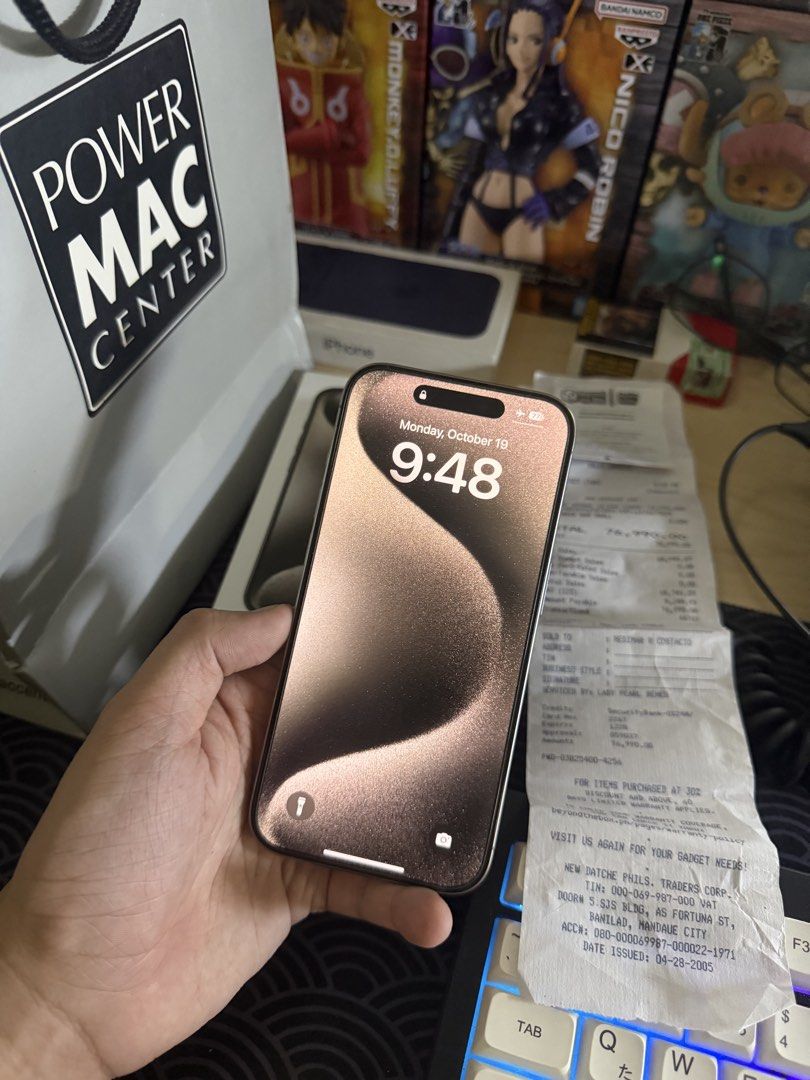 Iphone 15 pro good as new with original receipt (Category: iPhone 15 Series) located in Mandaluyong City. Submitted by kyllxybr22 (Listing ID 1469133884, Image 2). Description: Open for swap to lower unit plus cash Iphone 15 pro Purchased from beyond the box with original box and receipt 128gb 85 percent battery health Factory unlocked No dents Good as new.