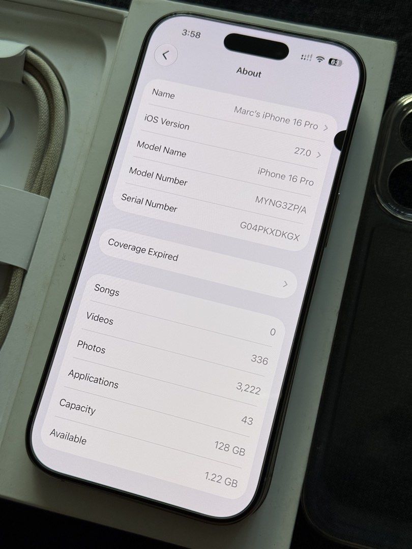 Iphone 16 Pro - 128gb (Category: iPhone 16 Series) located in Calumpit. Submitted by misery.owl (Listing ID 1469062336, Image 3). Description: For sale! Iphone 16 Pro 128gb 92% Battery Health Natural Titanium In great condition (see photos) Works perfectly fine No sim restriction No history of repair Issue: Black dot on side(appeared out of nowhere) Does not affect touch capability Inclusions: Original box Original Braided Cable Charger Cases Mee