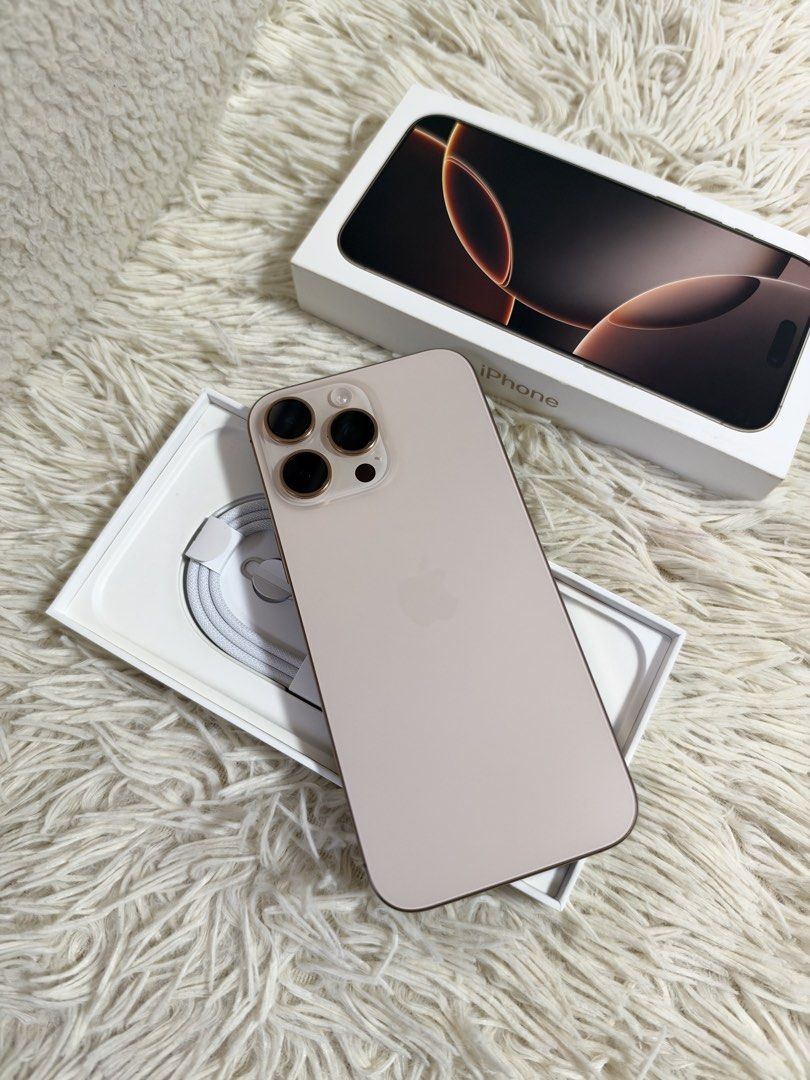 iPhone 16 Pro Max 256g Openline (Category: iPhone 16 Series) located in Manila. Submitted by ccluxuryy (Listing ID 1469073126, Image 1). Description: Selling my old phone for P45,990. iPhone 16 Pro Max Desert Titanium 256gb Openline / Factory unlocked (any sim may be used) NTC approved Comes complete with box, cards, and USB-C cable Activated Feb 2025 Battery health 89% With screen protector since day 1 99% smooth Never been opened/repaired No de