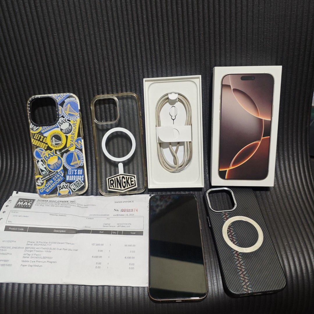Iphone 16 Pro Max 512gb Desert Titanium (Good As New) (Category: iPhone 16 Series) located in Quezon City. Submitted by shopme_gadget30 (Listing ID 1469092881, Image 1). Description: im the owner of this phone rfs: upgraded already to Iphone 18 pro Max 9.5/10 Good As brandnew alagang alaga ko to no scratches, no dents with tempered glass (May dent lng mismong tempered glass, pwde alisin) DOP : Oct 2024 latest firmware Update: 27.0.1 Battery Life 