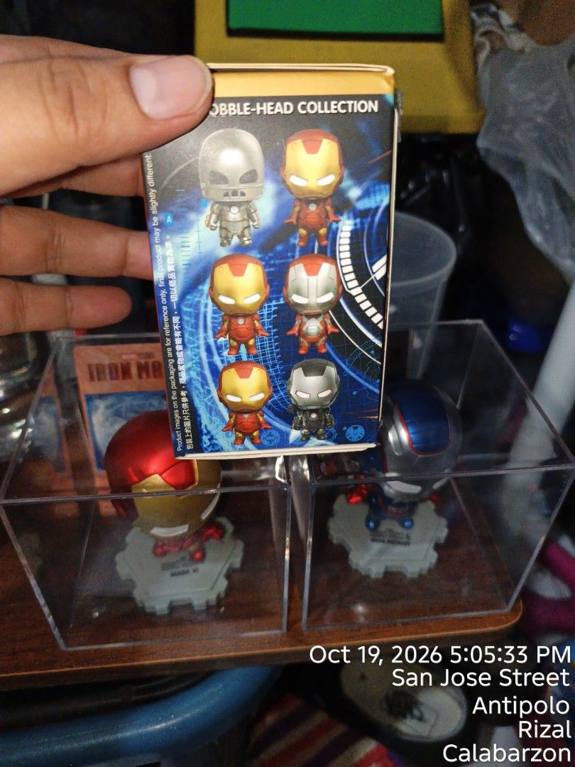 IRON MAN 3 (Category: Designer & Blind Box Toys) located in Antipolo. Submitted by makasalanan (Listing ID 1469018977, Image 2). Description: - IRON MAN 3 COSBI BLIND BOX VARIANT - SOLD AS SET FOR 800 ONLY - BUBBLE HEAD EDITION COSBABY IRON MAN MK I : - BOX & CARD INCLUDED - NOT YET OPEN FROM PLASTIC IRON MAN MK VI: - NO BOX - CARD ONLY AND ACRYLIC INCLUDED IRON MAN IRON PATRIOT: - NO BOX - CARD ONLY AND ACRYLIC INCLUDED.