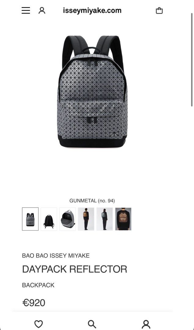 ISSEY MIYAKE BAOBAO - DAYPACK REFLECTOR BACKPACK (Category: Luxury Bags & Wallets) located in Bacolod City. Submitted by timelessbyjosh (Listing ID 1469112368, Image 3). Description: BEST FOR CASUAL & AVANT GARDE OUTFITS SIZE : ACTUAL COLOR : METALLIC GREY & BLACK COLOR RATE : 10 OUT OF 10 CONDITION : NEAR NEW MATERIAL : ( OUTER/BODY MATERIAL ) : POLYVINYL CHLORIDE ( BASE FABRIC/PART ) : POLYESTER ( LINING/STRAPS ) : NYLON ( HARDWARE/OTHER ) - BR