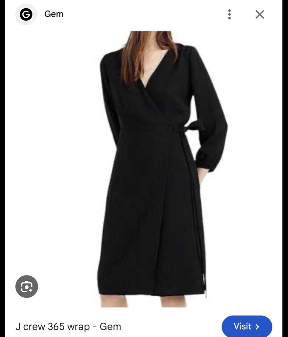 J. Crew wrap around black office dress (Category: Dresses) located in Taguig. Submitted by annebydesign (Listing ID 1469042163, Image 2). Description: Hi all. Selling this J. Crew Brand black drapey 365 wrap side-tie longsleeve dress for ₱500. Retail for $145 •Like new. Decluttered from the studio •Size Large. Below the knee length •Details of the wrap around style in the comsec- •Viscose material- bagsak tela Loc: Taguig BGC Mop: GCash/ BDO/ BPI
