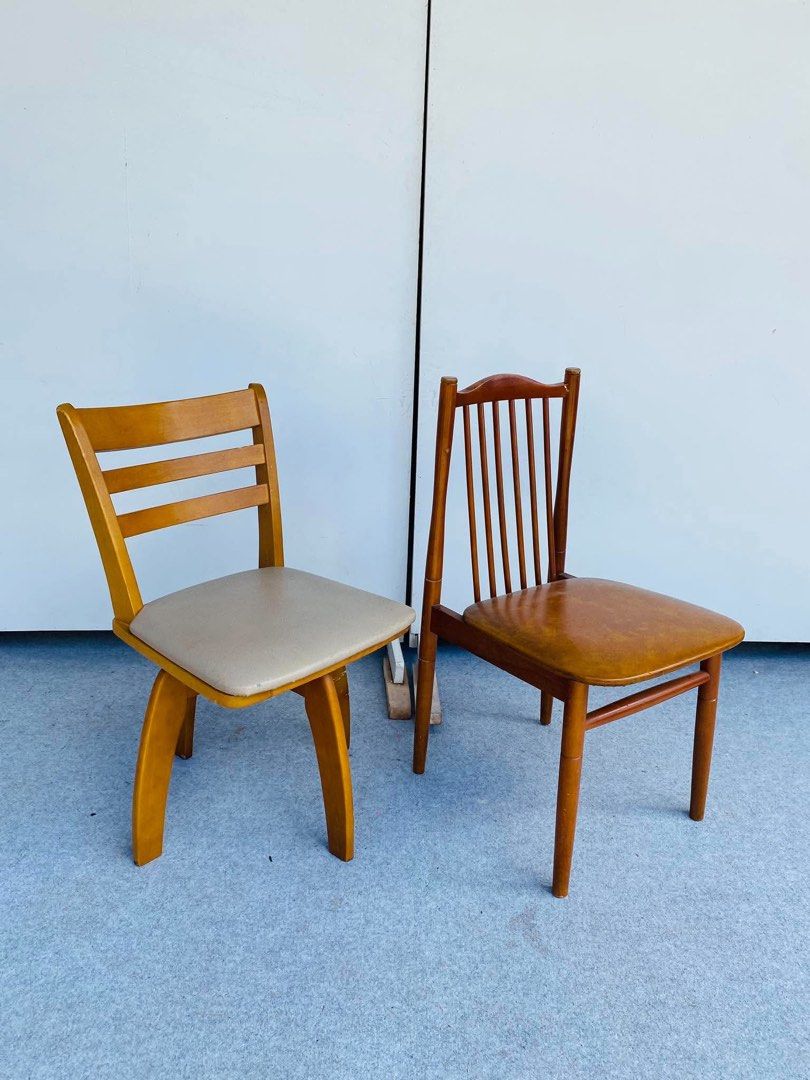 “JAPAN SURPLUS” 2PCS DINING CHAIRS (Category: Chairs) located in Manila. Submitted by jerichocal17856 (Listing ID 1468979525, Image 2). Description: “JAPAN SURPLUS” 2PCS DINING CHAIRS SIZE: Dining Chair: 16L” x 17W” x 17Sh” x 32H” inches Swivel Chair: 17L” x 18W” x 17Sh” x 29H” inches (AS-IS ITEM) IN GOOD CONDITION.