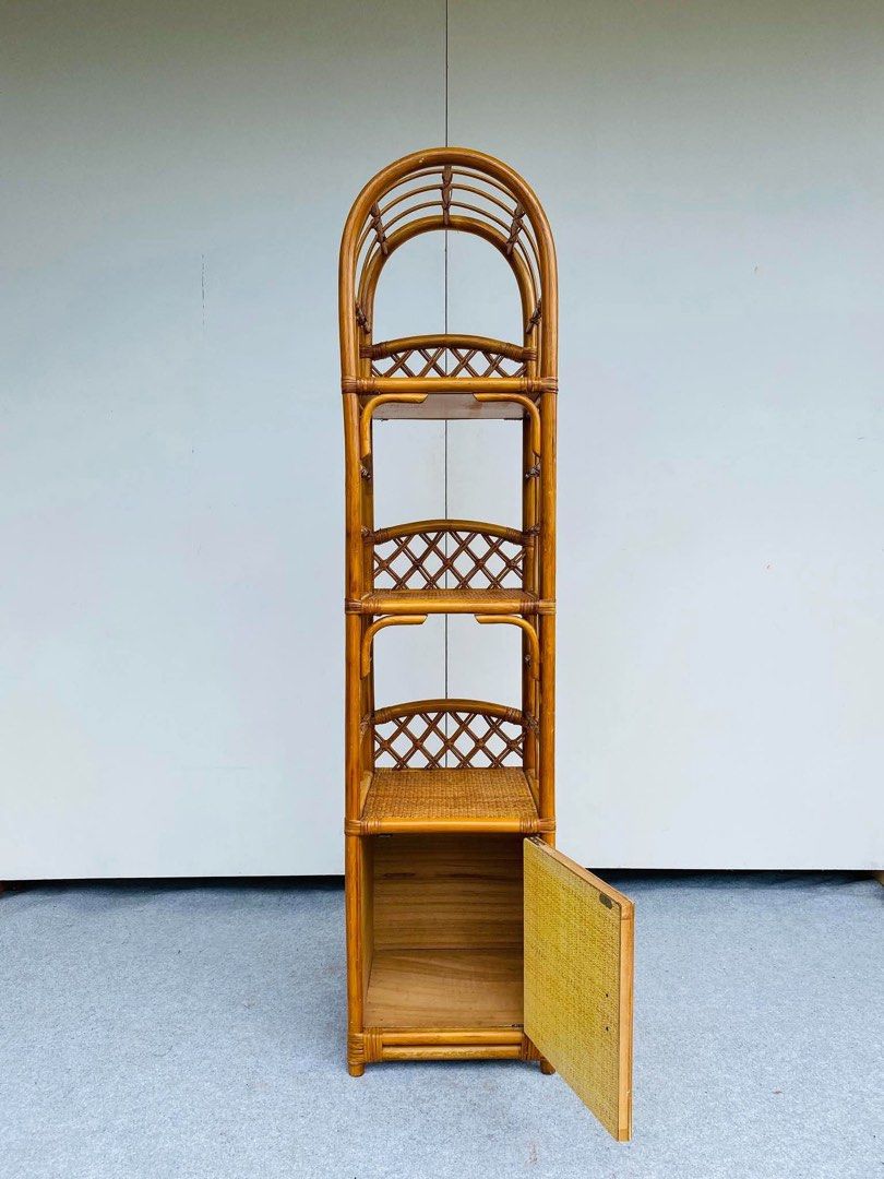 “JAPAN SURPLUS” SLIM ARC RATTAN SHELVES (Category: Shelves, Cabinets & Racks) located in Manila. Submitted by jerichocal17856 (Listing ID 1468973395, Image 2). Description: “JAPAN SURPLUS” SLIM ARC RATTAN SHELVES SIZE: 14.5L” x 14W” x 64H” inches (AS-IS ITEM) IN GOOD CONDITION.