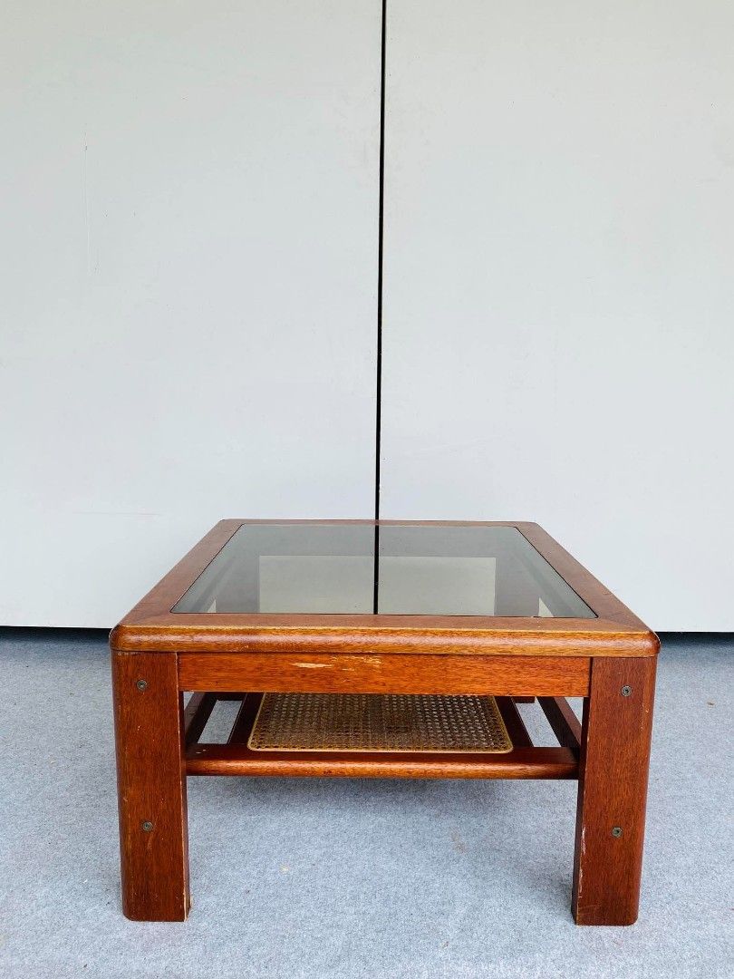 JAPAN SURPLUS" SOLID WOOD CENTER TABLE GLASS TOP WITH SOLIHIYA ACCENT (Category: Tables & Sets) located in Manila. Submitted by adrian_ocean (Listing ID 1468952221, Image 1). Description: "JAPAN SURPLUS" SOLID WOOD CENTER TABLE GLASS TOP WITH SOLIHIYA ACCENT SIZE: 27.5L" x 27.5W" x 16H" inches (AS-IS ITEM) IN GOOD CONDITION.