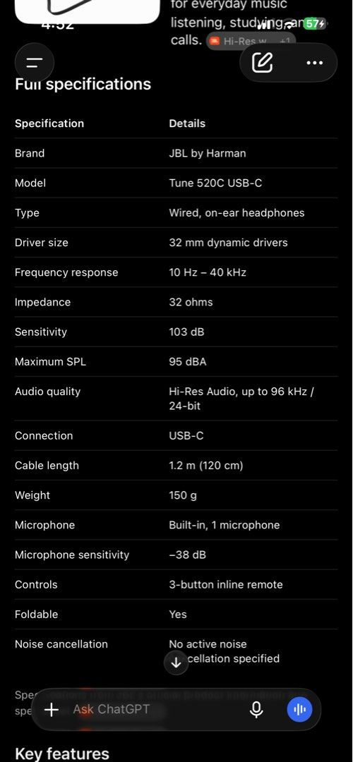 JBL Headphone TUNE 520C (Category: Headphones & Headsets) located in Manila. Submitted by amieladvento (Listing ID 1469068073, Image 3). Description: .