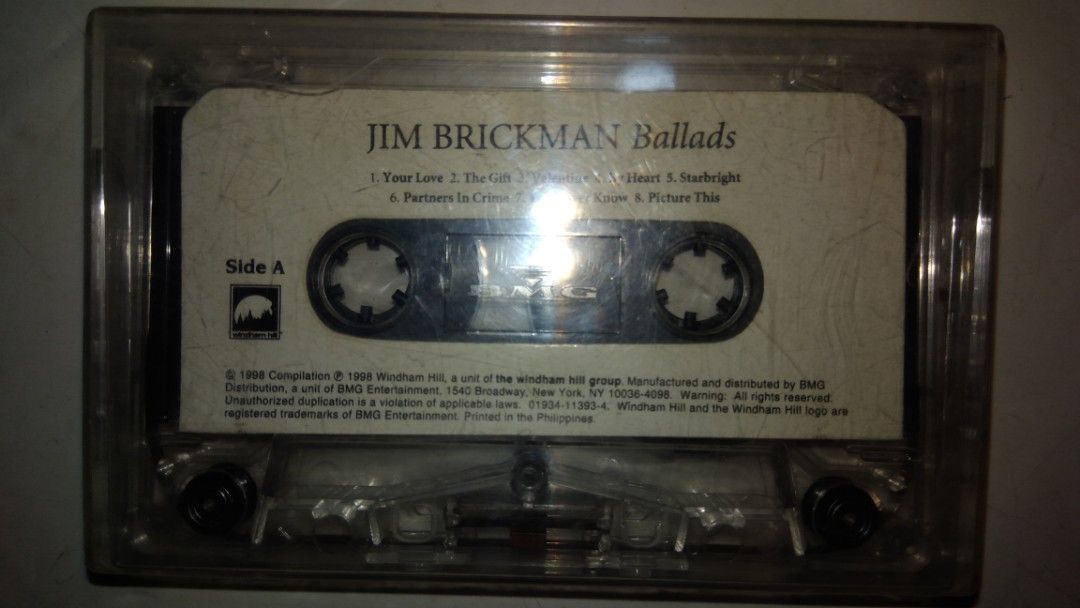 Jim Brickman Ballads Cassette Tape (Category: CDs & DVDs) located in Makati City. Submitted by julz2026 (Listing ID 1469081226, Image 2). Description: -Price is fixed -No inlay but with transparent casing -Very good condition.