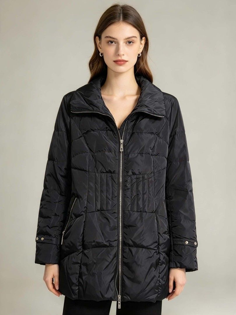 Jisen Black Quilted Winter Puffer Jacket (Category: Coats, Jackets and Outerwear) located in Caloocan City. Submitted by mylove326 (Listing ID 1469039633, Image 1). Description: - Brand: Jisen - Size: S-M - Color: Classic Black - Design: Quilted winter jacket with high collar and zip-up front - Fit: Vertical pleated paneling at the waist for a sleek, fitted silhouette - Pockets: Convenient zipped pockets on both sides - Condition: Clean, excellen