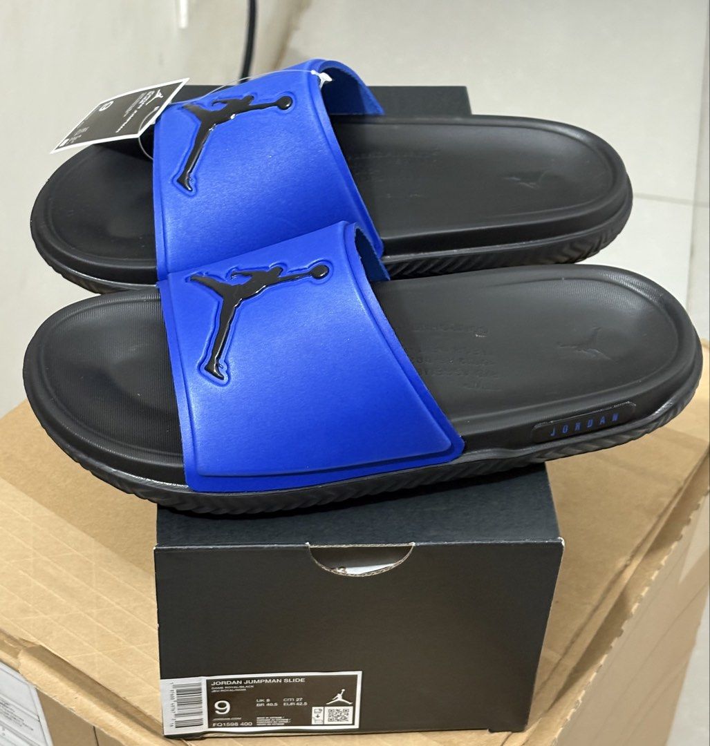 Jordan Jumpman Slide mens US9 (Category: Slippers & Slides) located in Manila. Submitted by shoepatos4u (Listing ID 1469128821, Image 3). Description: Mens us9/42.5cm/27cm Slide in and go. Enjoy the cushioning of thick, lightweight foam for beach days or post-game hangouts. Benefits The soft strap is easy on your foot. Sole has a textured footbed, offering more supportive cushioning. Herringbone pattern on the outsole provides traction. Product d