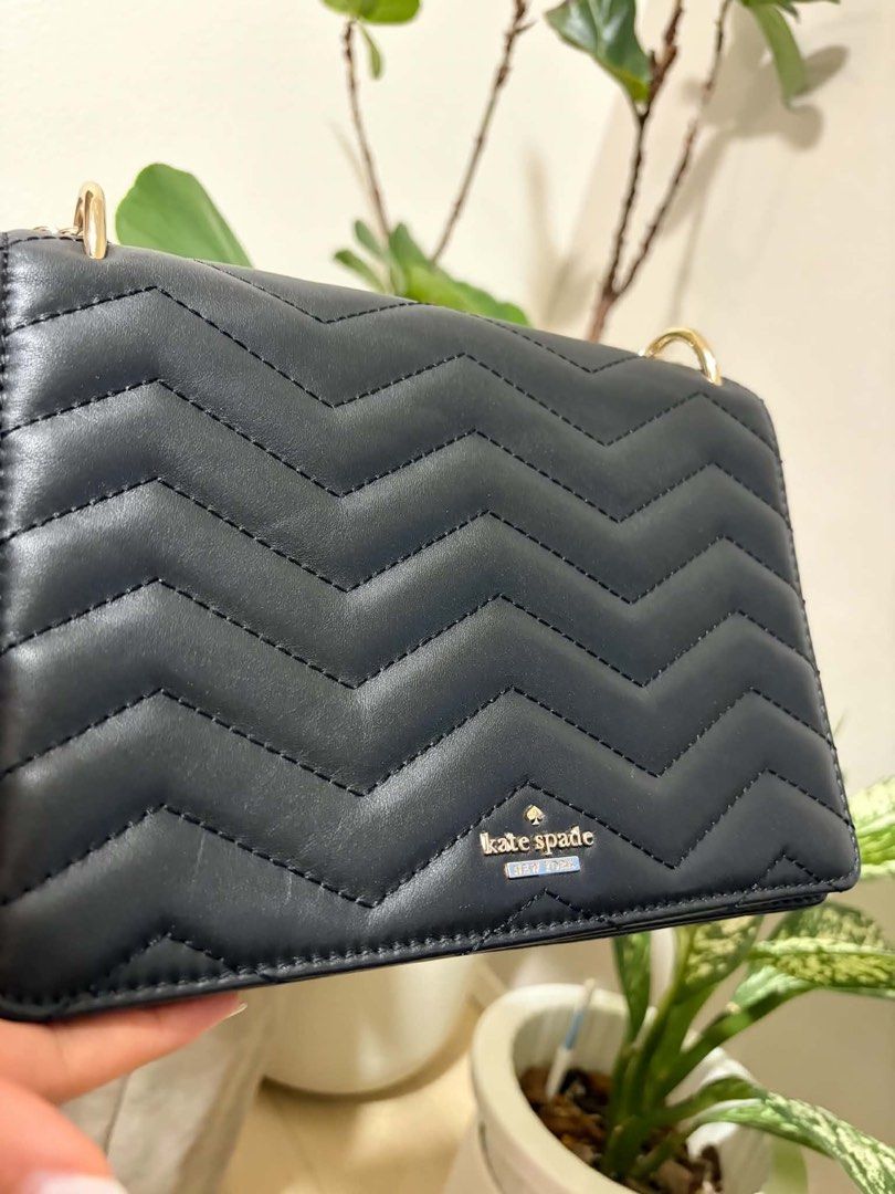 Kate Spade Black Quilted Chevron Shoulder Bag with Chain Strap (Category: Luxury Bags & Wallets) located in Bulacan. Submitted by lenggayy (Listing ID 1468930909, Image 2). Description: - Brand: Kate Spade - Material: Genuine black leather with chic chevron quilting - Hardware: Elegant gold-tone chain strap and hardware - Details: Small metal logo lettering at the bottom front - Style: Classic and versatile; great for daily wear or evening events