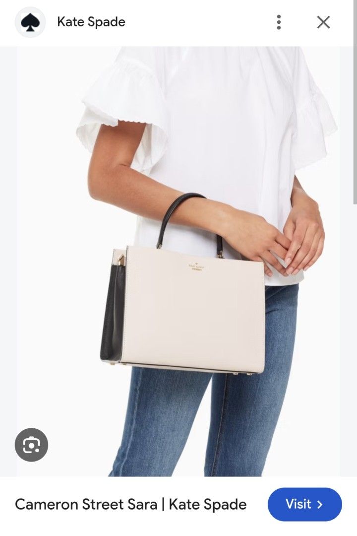 Kate Spade Cameron Street Sara Handbag (Category: Luxury Bags & Wallets) located in San Mateo. Submitted by bambags (Listing ID 1468941149, Image 2). Description: - Authentic Kate Spade Cameron Street Sara handbag - Stylish two-tone design in warm taupe and black leather - Elegant gold-tone hardware - Structured shape with sturdy top handles - Includes a removable crossbody strap for versatile wear - Spacious interior with plenty of room for dail