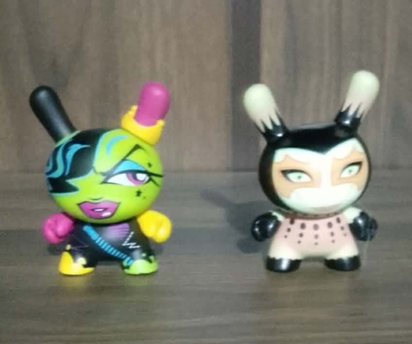 Kidrobot Dunny designer vinyl figures set (Category: Designer & Blind Box Toys) located in Paranaque City. Submitted by b_spilner (Listing ID 1468994307, Image 1). Description: -P1120 EACH -Bnew without box -Authentic Kidrobot Dunny designer art toys - Fatal series by toofly Green punk rock figure with hair streak and crown, plus black and white patterned figure - Stands approximately 3 inches tall - Adult-owned and displayed on shelf - Excellent