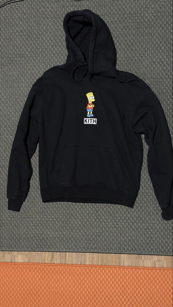 Kith x The Simpsons Bart Black Hoodie (Category: Coats, Jackets and Outerwear) located in Cainta. Submitted by soyyy69 (Listing ID 1469059016, Image 1). Description: FOR SALE‼️‼️ KITH x The Simpson Bart Logo Hoodie Black - S used thrice only during travel. no issues RFS: di na kasya.