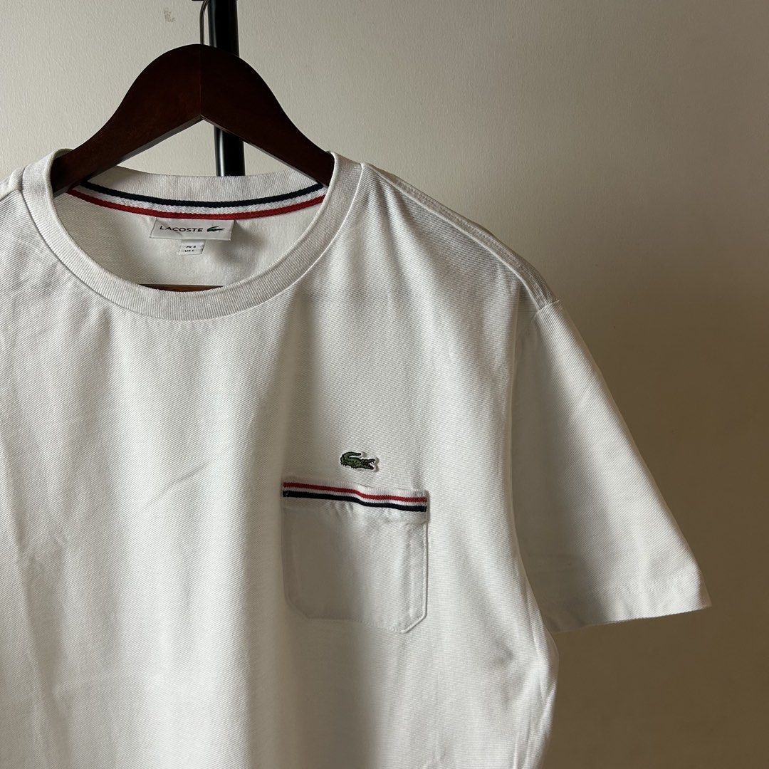 Lacoste Pocket Tee (Category: Tshirts & Polo Shirts ) located in Bacolod City. Submitted by dashloots (Listing ID 1469004526, Image 2). Description: Lacoste Pocket Tee White colorway 5 / Large on tag W-22’ , L-26’ Flaws: sign of used Mode of delivery: (J&T) 📦 Price: 750 Negotiable for sure buyers! Location: Bacolod City, Negros Occ.📍.