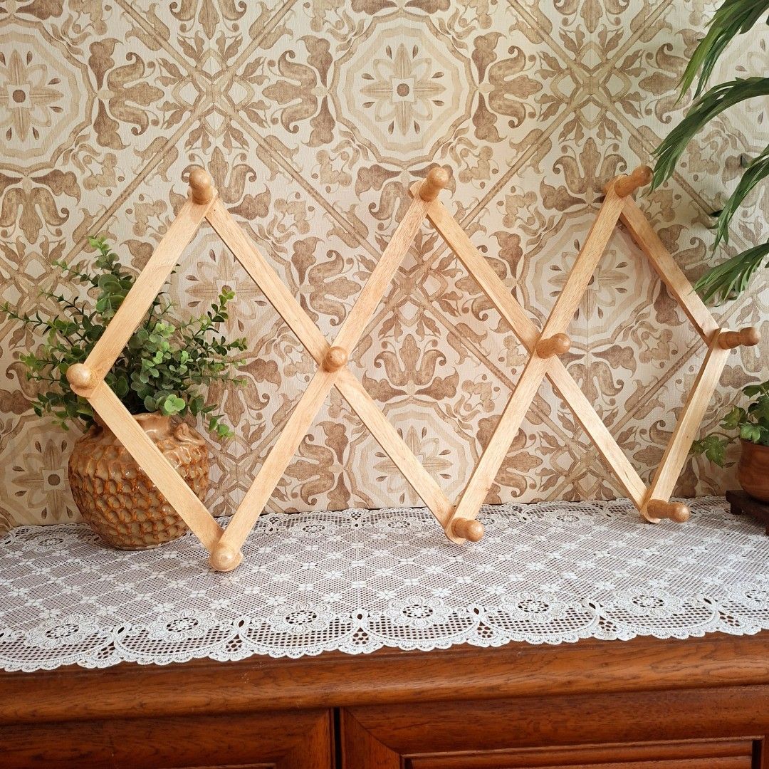 Large solid wood accordion wall hook bag towel coat rack (Category: Wall Decor) located in Dasmarinas. Submitted by millennialmeetsvintage (Listing ID 1468955980, Image 1). Description: last price posted, no haggling 🙅🏻‍♀️ 🌍ships from DASMA, CAVITE 🚚 shipping via Lalamove only ❌no reservations, first-to-pay basis ❌no physical store, no walk-ins ❌no COD transactions.