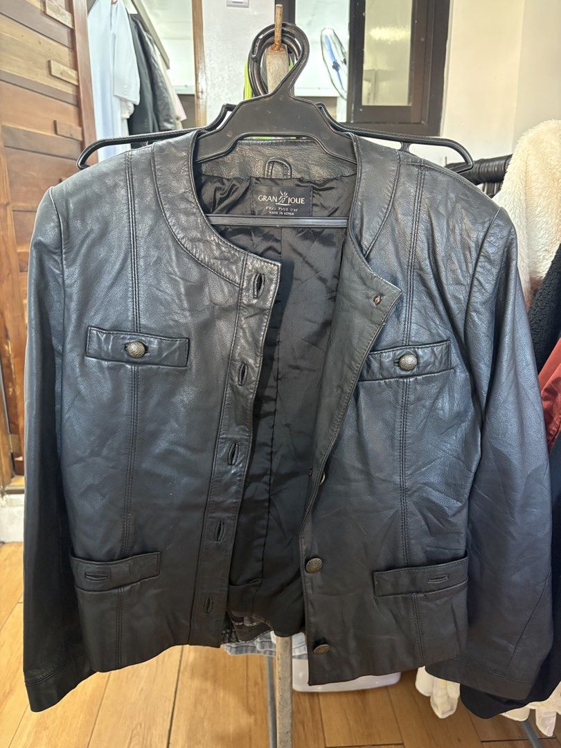 Leather Jacket (Category: Coats, Jackets and Outerwear) located in Tuba. Submitted by thebag-oh (Listing ID 1468935825, Image 2). Description: Gran Joue Brand Made in korea Size: small to semi med Genuine Leather, cowhide leather Bust- 34in Arm- 12in Shoulder-16in L-21in Issue: missing 1 button.