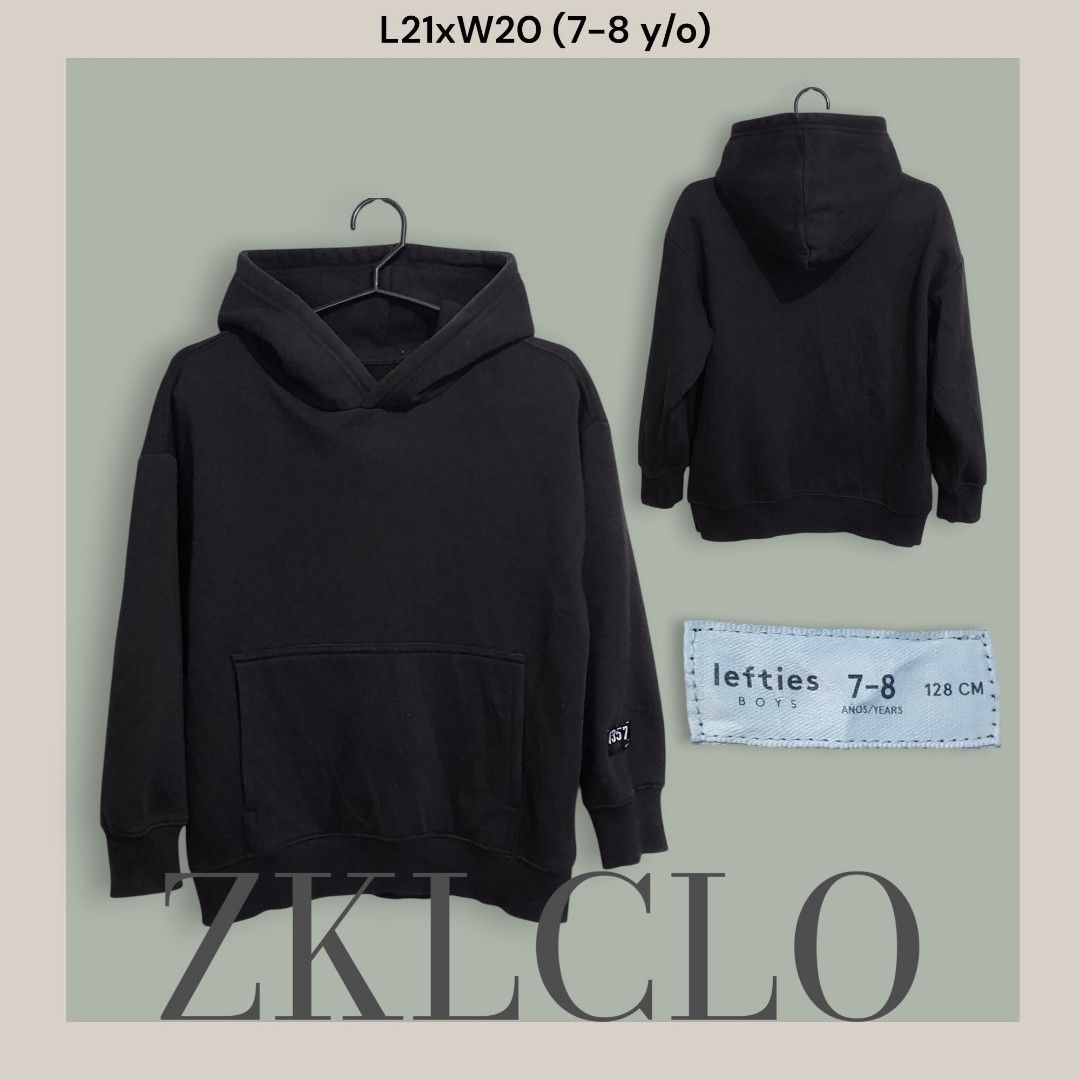 Lefties pullover hoodie jacket (Category: Hoodies) located in Caloocan City. Submitted by zklclo (Listing ID 1468974579, Image 1). Description: Lefties pullover hoodie jacket Size: L-21" x W-20" (7-8 y/o) Price: 199 pesos only🫰😉 MODE OF PAYMENT: 💸GCASH 🛵 SHIPPING: 📦J&T (payment first) 📦LALAMOVE (COD).