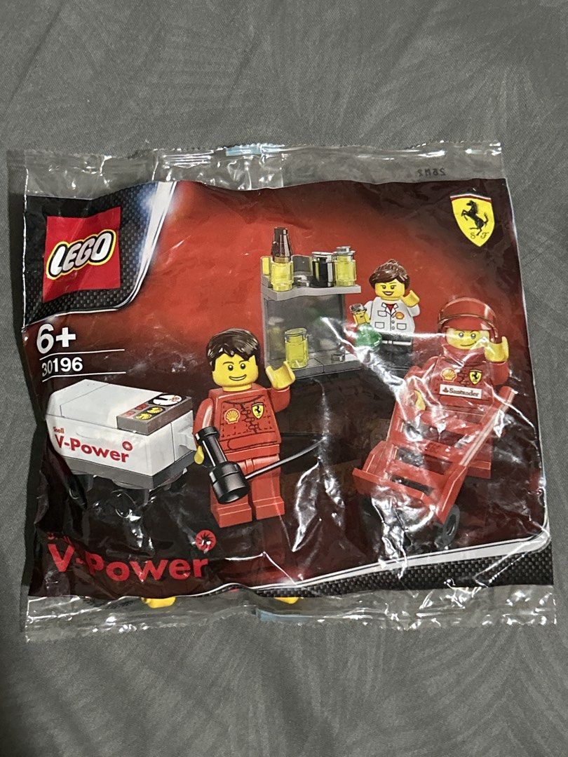 LEGO Shell V-Power Ferrari 30196 (Category: Lego & Building Sets) located in Manila. Submitted by crispeepatata (Listing ID 1469046603, Image 1). Description: - Official licensed LEGO Shell V-Power Ferrari set (Item 30196) - Factory sealed and brand new in polybag - Includes three collectible minifigures - Features buildable fuel pump, tool cart, and laboratory workstation - Stored in a clean, smoke-free, unopened condition.