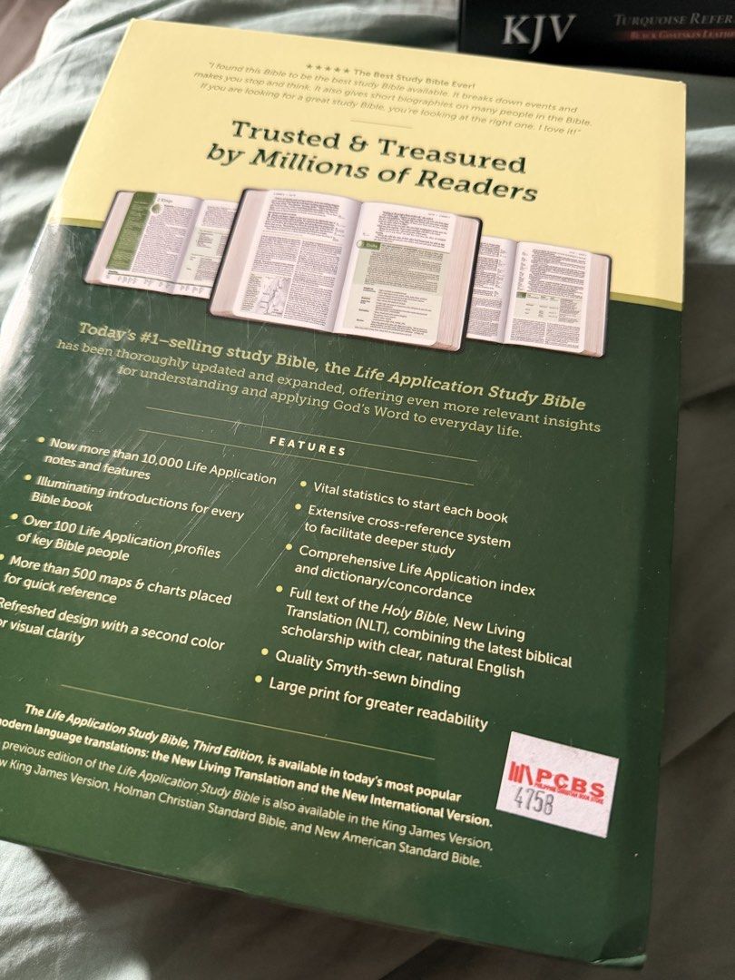 Life Application Study Bible Third Edition Large Print NLT (Category: Religion Books) located in Quezon City. Submitted by dimsum79 (Listing ID 1469007591, Image 2). Description: - Title: Life Application Study Bible, Third Edition - Translation: New Living Translation (NLT) - Format: Large print with red letter text - Features: Over 10,000 study notes, book introductions, character profiles, maps, charts, and concordance - Binding: Durable Smyth