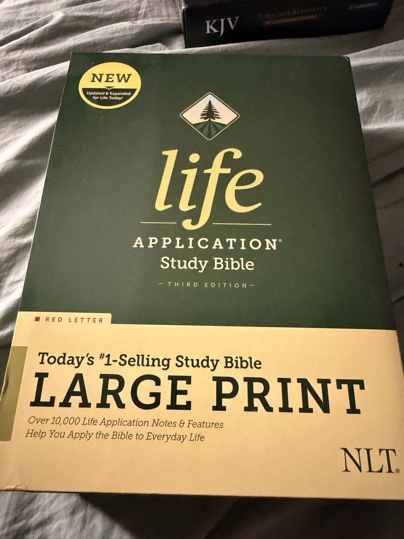 Life Application Study Bible Third Edition Large Print NLT (Category: Religion Books) located in Quezon City. Submitted by dimsum79 (Listing ID 1469007591, Image 1). Description: - Title: Life Application Study Bible, Third Edition - Translation: New Living Translation (NLT) - Format: Large print with red letter text - Features: Over 10,000 study notes, book introductions, character profiles, maps, charts, and concordance - Binding: Durable Smyth