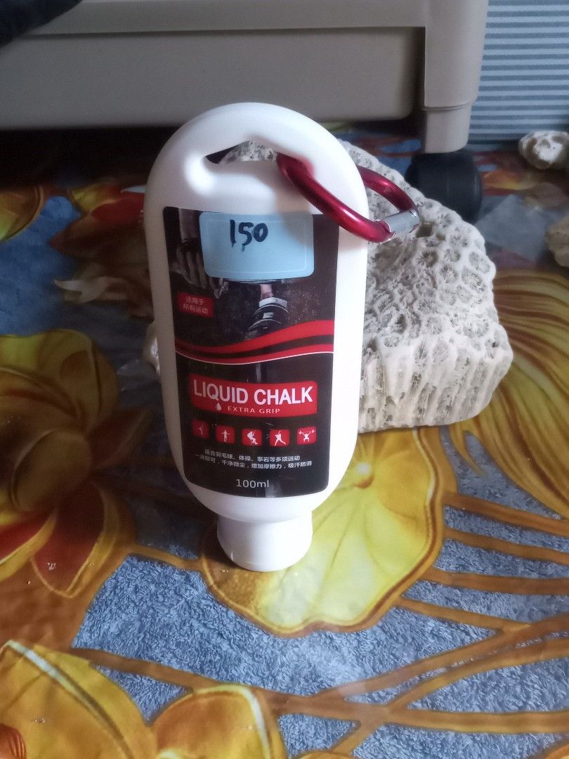 Liquid Chalk Extra Grip 100ml (Category: Craft Supplies & Tools) located in Quezon City. Submitted by alvrey_22 (Listing ID 1469009448, Image 2). Description: - Volume: 100ml liquid chalk in a white bottle with black and red label - Includes a handy red carabiner clip for your gym bag or belt loops - Enhances grip and prevents sweaty hands for better performance - Ideal for rock climbing, weightlifting, gymnastics, and crossfit - Quick-drying, me