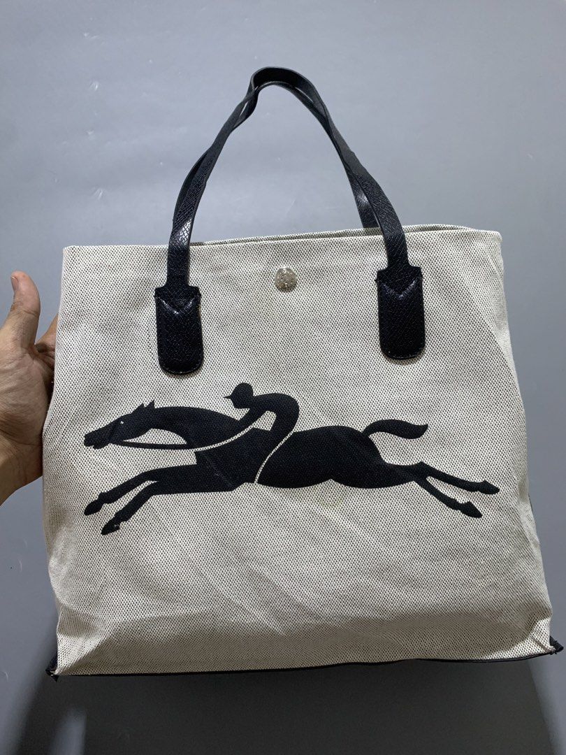 LONGCHAMP Canvas Tote Bag (Category: Tote Bags) located in Mabalacat. Submitted by thrift_trap (Listing ID 1469083265, Image 3). Description: Condition: Good Issue (s): Minimal lints, minimal yellow stain, need cleaning outside & inside, 1 button working pero hindi masyadong kapit (see pics) .