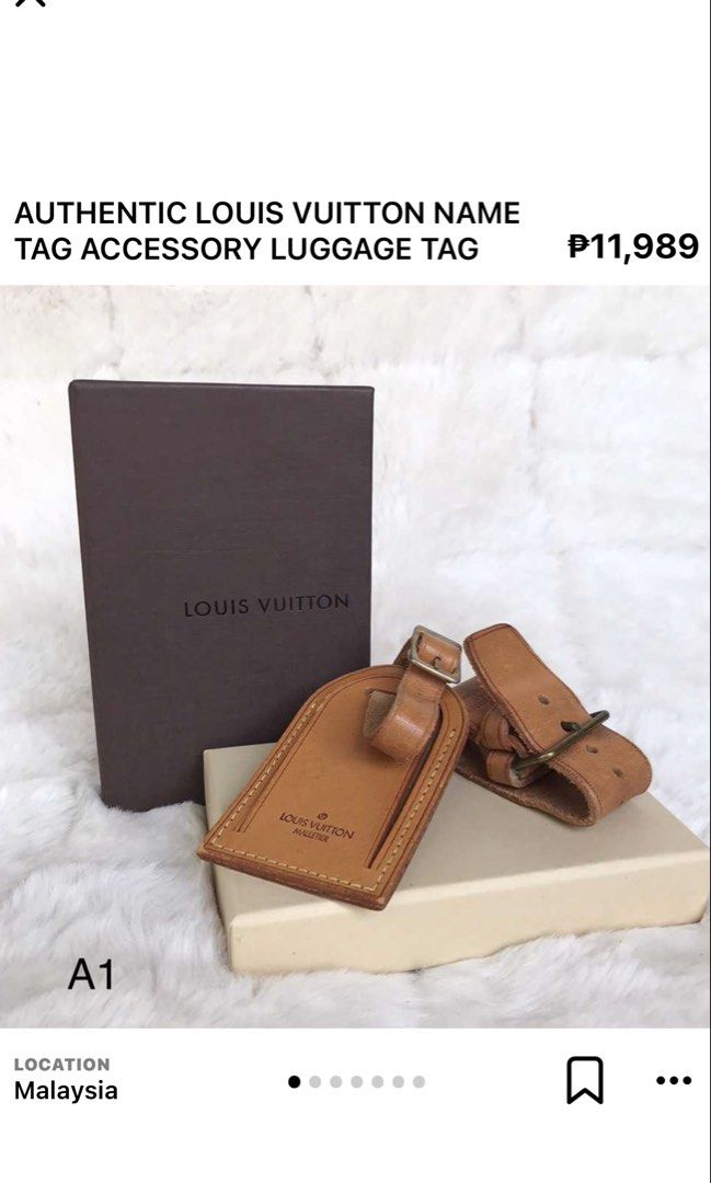 Louis Vuitton Hangtag Tanned. (Category: Luxury Accessories) located in Cagayan de Oro. Submitted by kjcartier26 (Listing ID 1469001869, Image 2). Description: Authentic Louis Vuitton Hangtag. 🇯🇵❤️ - In usable good shape 😱 - 11k In peso for Used LV hangtag ✨ - Has a residue, But in excellent cond.✨ - No inclusion..