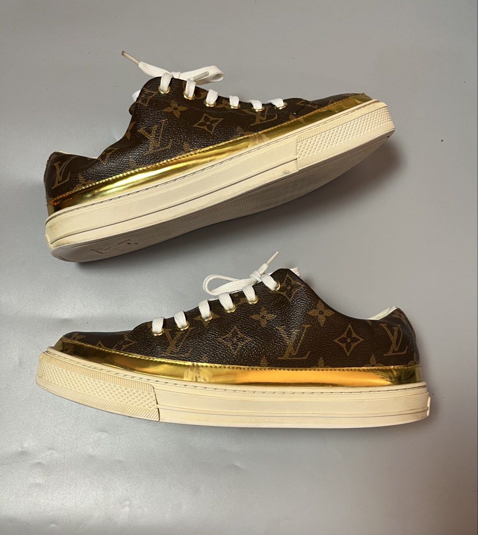 Louis Vuitton monogram leather low top sneaker (Category: Sneakers) located in Quezon City. Submitted by theideal (Listing ID 1469084683, Image 2). Description: Read first before buy Legit/authentic Louis Vuitton monogram leather low top sneaker No box Size 43 on tag fits 10 mens Still in good and presentable condition Minor crease and heeldrag due to sign of use and its age No major flaws See picture details posted .