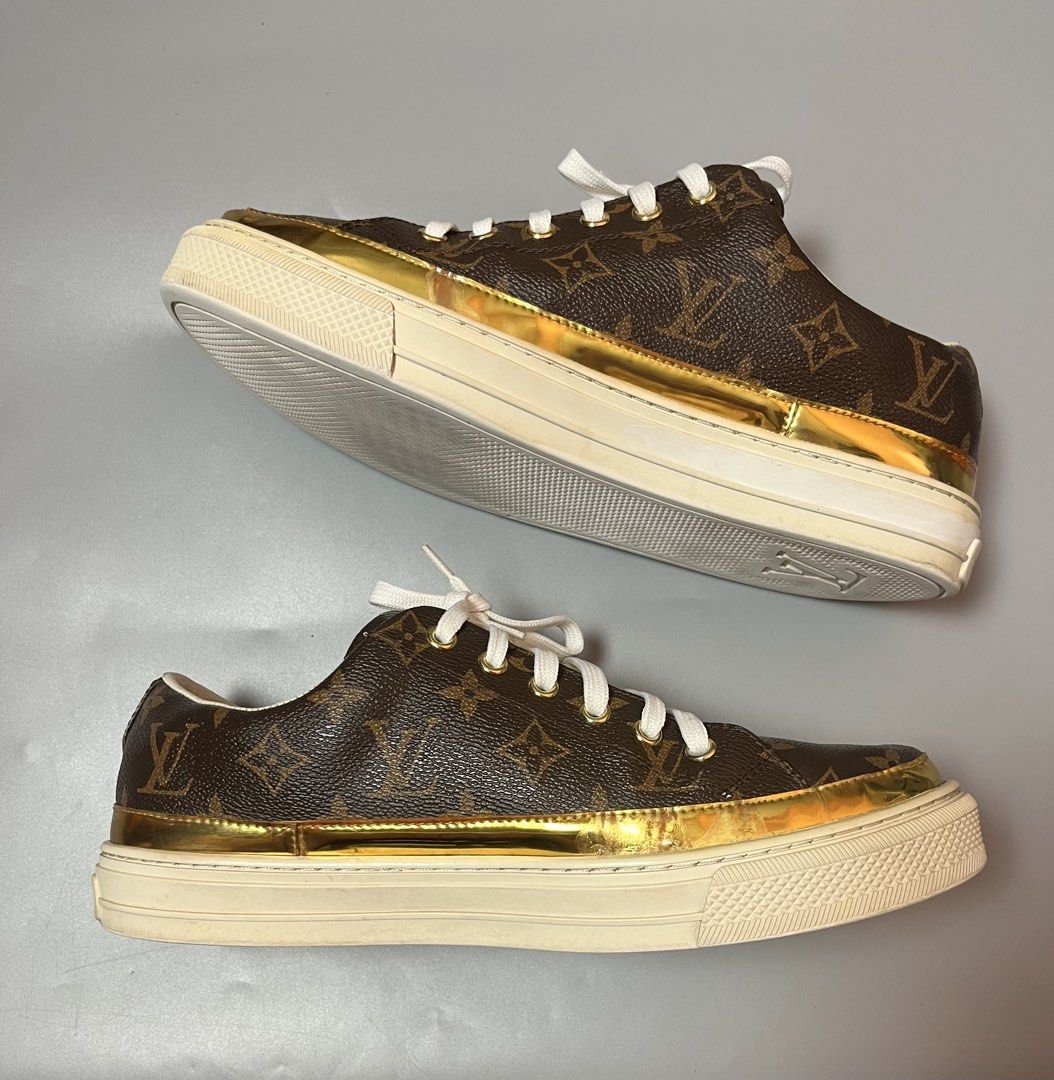 Louis Vuitton monogram leather low top sneaker (Category: Sneakers) located in Quezon City. Submitted by theideal (Listing ID 1469084683, Image 3). Description: Read first before buy Legit/authentic Louis Vuitton monogram leather low top sneaker No box Size 43 on tag fits 10 mens Still in good and presentable condition Minor crease and heeldrag due to sign of use and its age No major flaws See picture details posted .