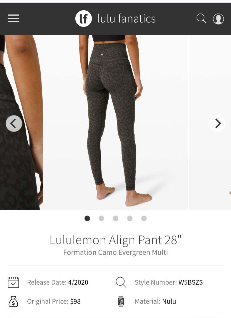 Lululemon Align Pant 28" Formation Camo Evergreen Multi (Category: Activewear) located in Puerto Princesa. Submitted by ukay_spot (Listing ID 1469020844, Image 2). Description: Dot size 4 Excellent condition No issue Color may vary due to lighting MAKE AN OFFER. ALL ITEMS ARE AVAILABLE UNLESS MARKED AS SOLD/RESERVED..